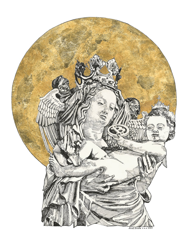 Madonna with Child Holding Bitcoin

'Madonna with Child Holding Bitcoin' gives reverence to our divine mother, our creator and our savior. Aka "Baby Bitcoin Jesus" A continuation of the Gods of Bitcoin Series, exploring the relationship between Bitcoin and the Divine. Hand Drawn with Micron Pen on Paper, Hand Gilded with Gold Leaf Embellishment. OG 11 x 14" Physical Artwork, in private collection.
